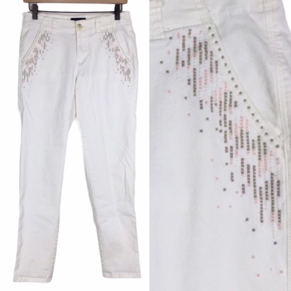 AMERICAN EAGLE Pants Ankle Crop Chino Casual Embroidered Southwestern Size 2